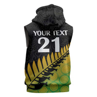 Australia New Zealand Rugby Custom Sleeveless Zip Hoodie Gradient Aboriginal Wallabies and Maori Black Fern LT9 - Polynesian Pride