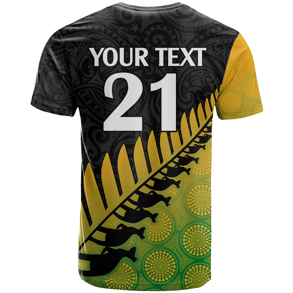 Custom Australia Wallabies and Aotearoa Rugby T Shirt Kangaroo Black Fern Maori Gradient Vibe LT9 - Polynesian Pride