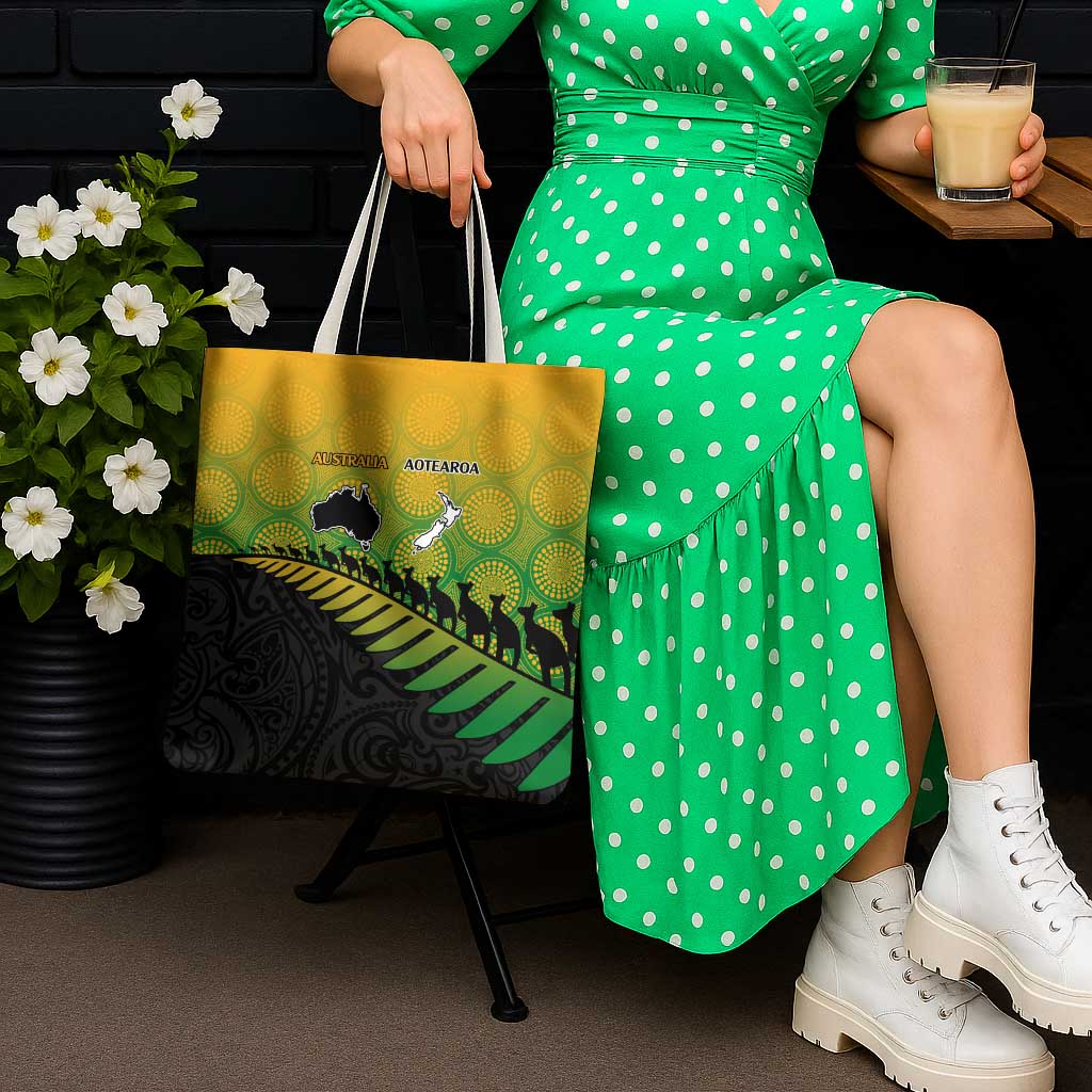 Australia New Zealand Rugby Tote Bag Gradient Aboriginal Wallabies and Maori Black Fern - Polynesian Pride