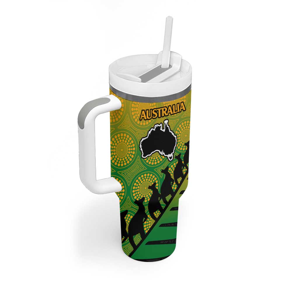 Australia New Zealand Rugby Tumbler With Handle Gradient Aboriginal Wallabies and Maori Black Fern - Polynesian Pride