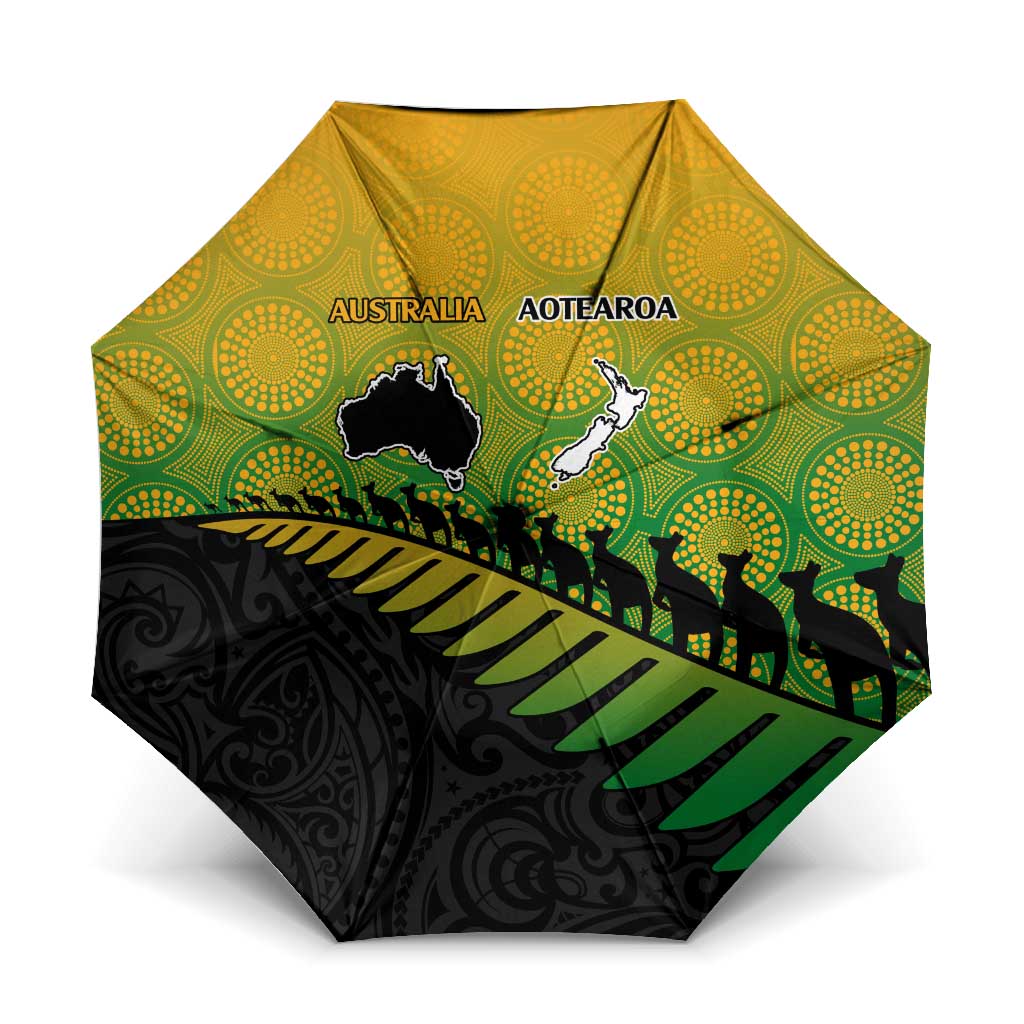 Australia New Zealand Rugby Umbrella Gradient Aboriginal Wallabies and Maori Black Fern - Polynesian Pride