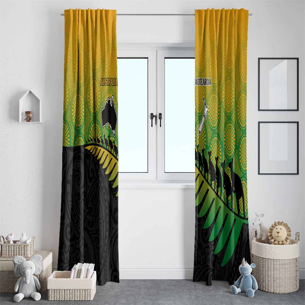 Australia New Zealand Rugby Window Curtain Gradient Aboriginal Wallabies and Maori Black Fern - Polynesian Pride