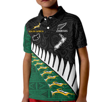 South Africa and Aotearoa Rugby Kid Polo Shirt Springboks Black Fern Maori Vibe LT9 Kid Black - Polynesian Pride