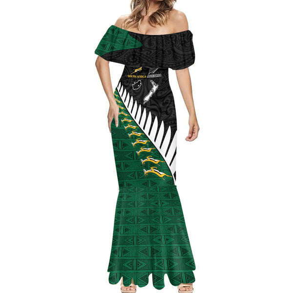 New Zealand vs South Africa Rugby Custom Mermaid Dress Maori - African Pattern LT15