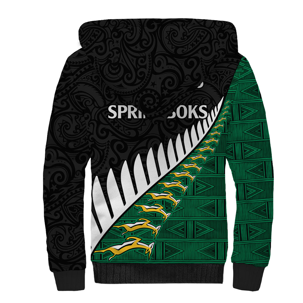 South Africa and Aotearoa Rugby Sherpa Hoodie Springboks Black Fern Maori Vibe LT9 - Polynesian Pride