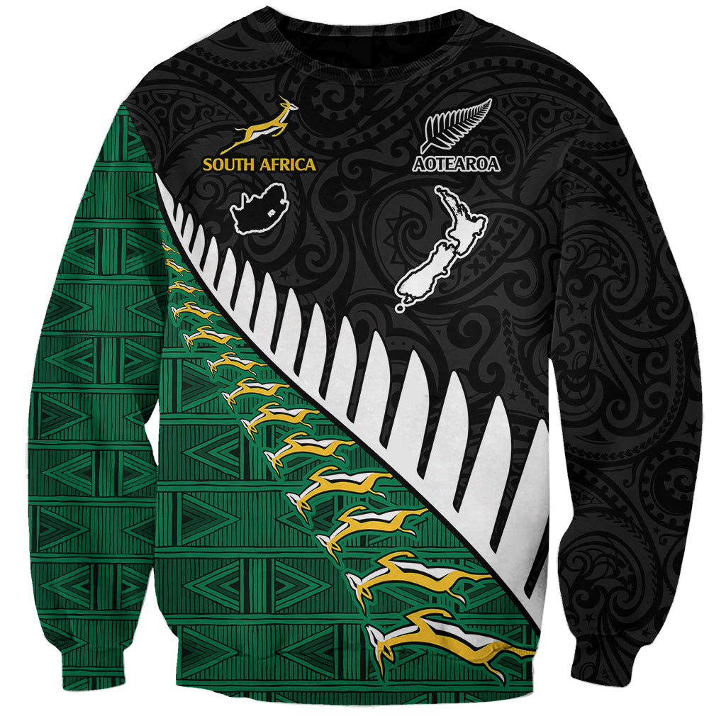 South Africa and Aotearoa Rugby Sweatshirt Springboks Black Fern Maori Vibe LT9 Unisex Black - Polynesian Pride