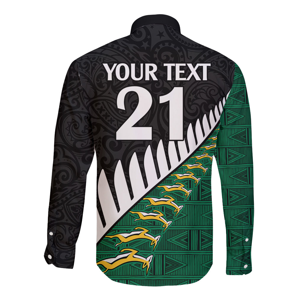 Custom South Africa and Aotearoa Rugby Long Sleeve Button Shirt Springboks Black Fern Maori Vibe LT9 - Polynesian Pride
