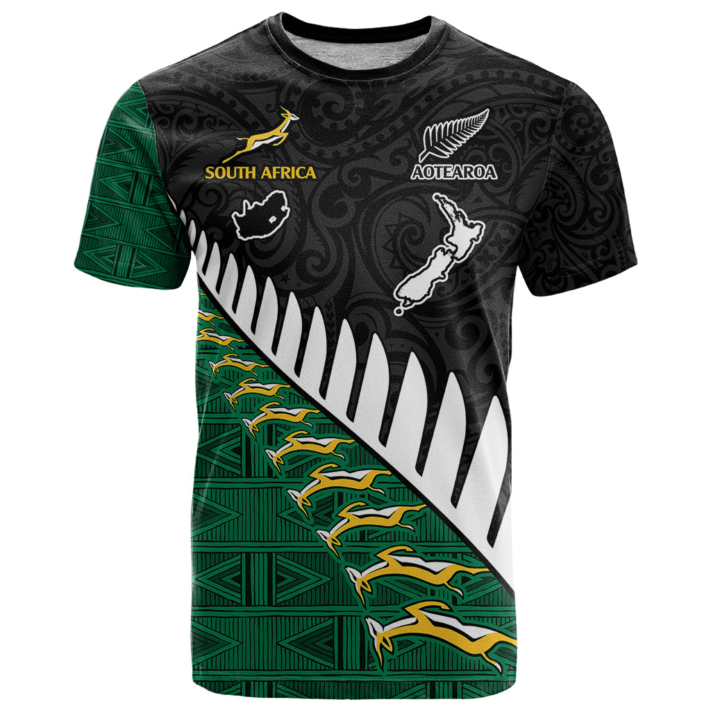 Custom South Africa and Aotearoa Rugby T Shirt Springboks Black Fern Maori Vibe LT9 Black - Polynesian Pride