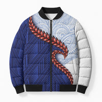 Ula Fala Red Samoa Chief Bomber Puffer Jacket Samoan Art Black Tribal