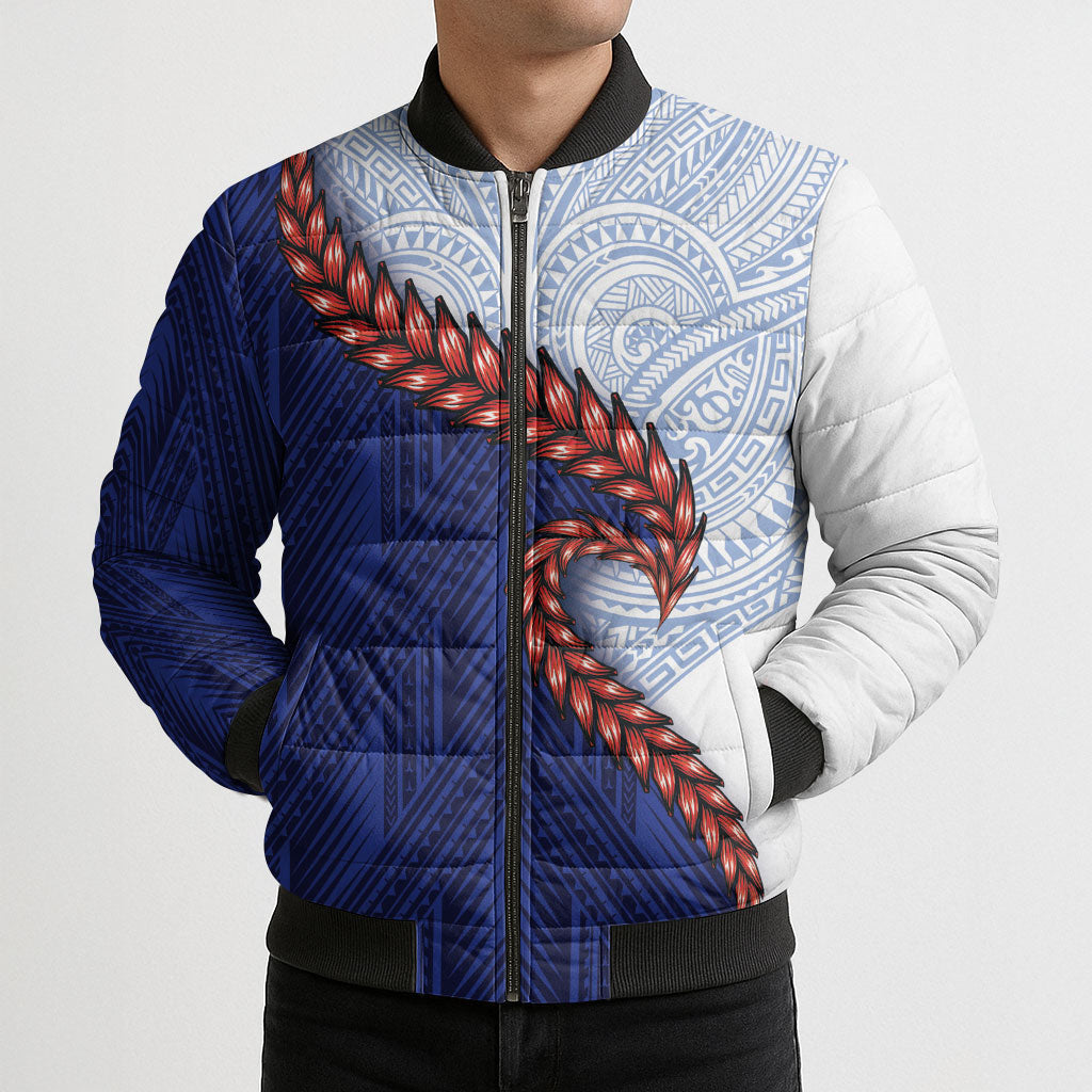 Ula Fala Red Samoa Chief Bomber Puffer Jacket Samoan Art Black Tribal