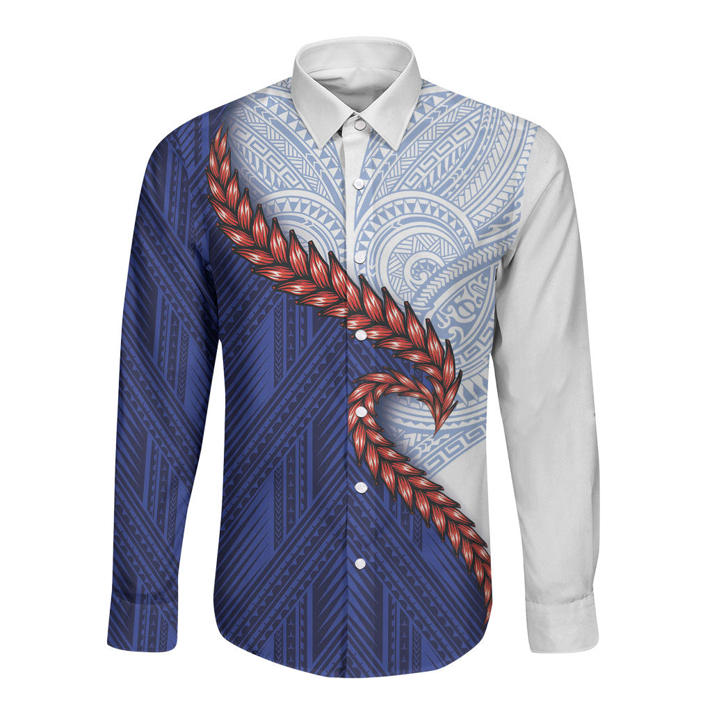Ula Fala Red Samoa Chief Long Sleeve Button Shirt Samoan Art Black Tribal