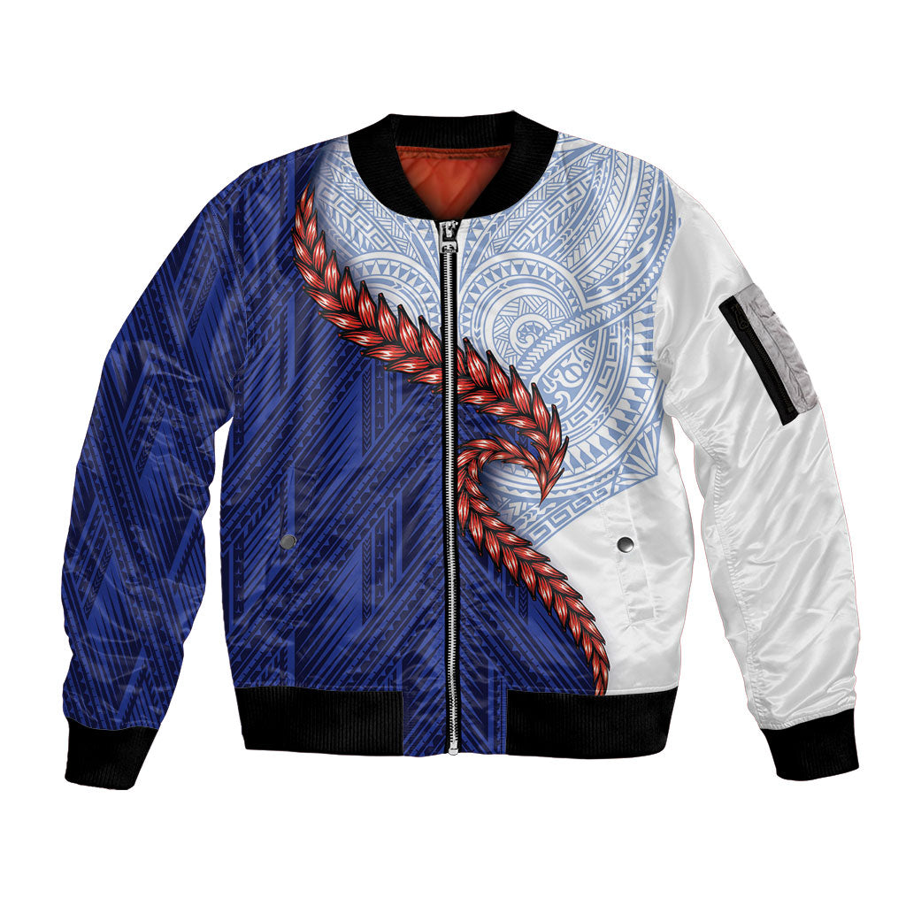 Ula Fala Red Samoa Chief Sleeve Zip Bomber Jacket Samoan Art Black Tribal