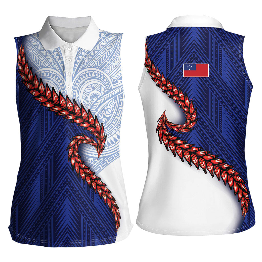 Ula Fala Red Samoa Chief Women Sleeveless Polo Shirt Samoan Art Black Tribal