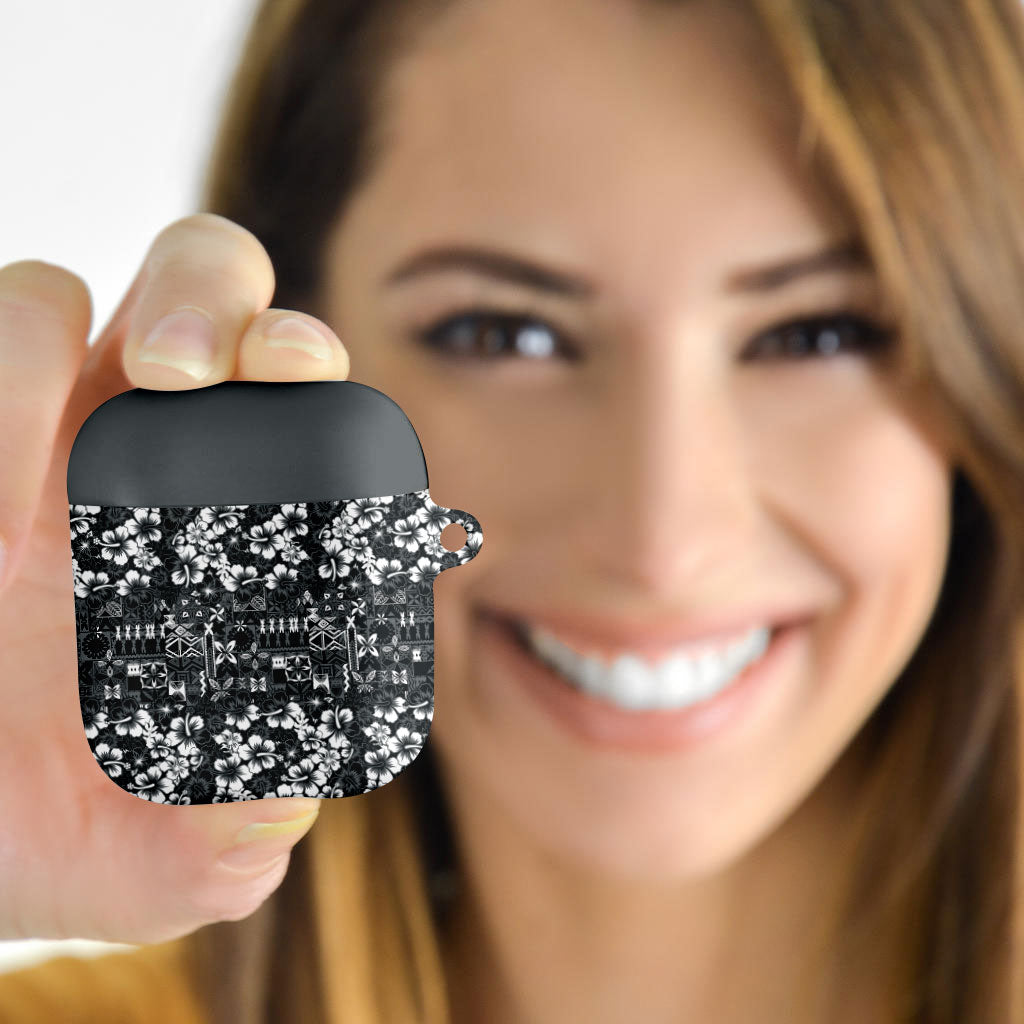 Black Hawaiian Tapa Tribal Hibiscus AirPods Case