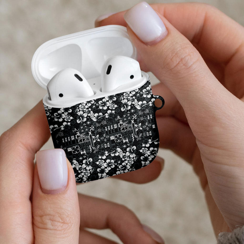 Black Hawaiian Tapa Tribal Hibiscus AirPods Case
