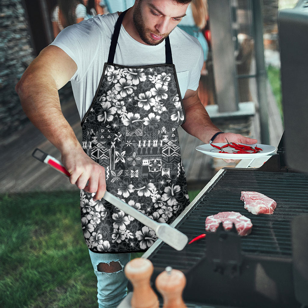 Black Hawaiian Tapa Tribal Hibiscus Apron