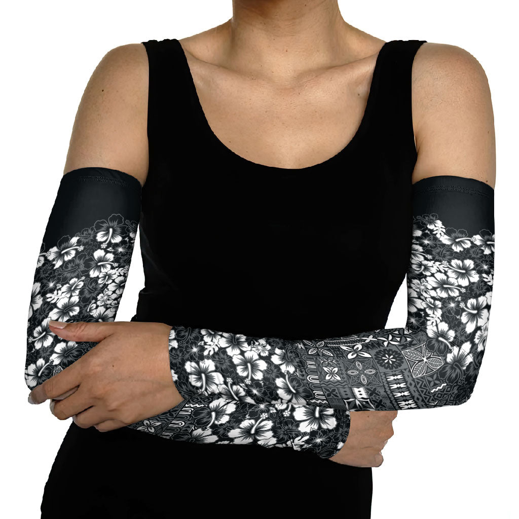 Black Hawaiian Tapa Tribal Hibiscus Arm Sleeves