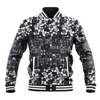 Black Hawaiian Tapa Tribal Hibiscus Baseball Jacket