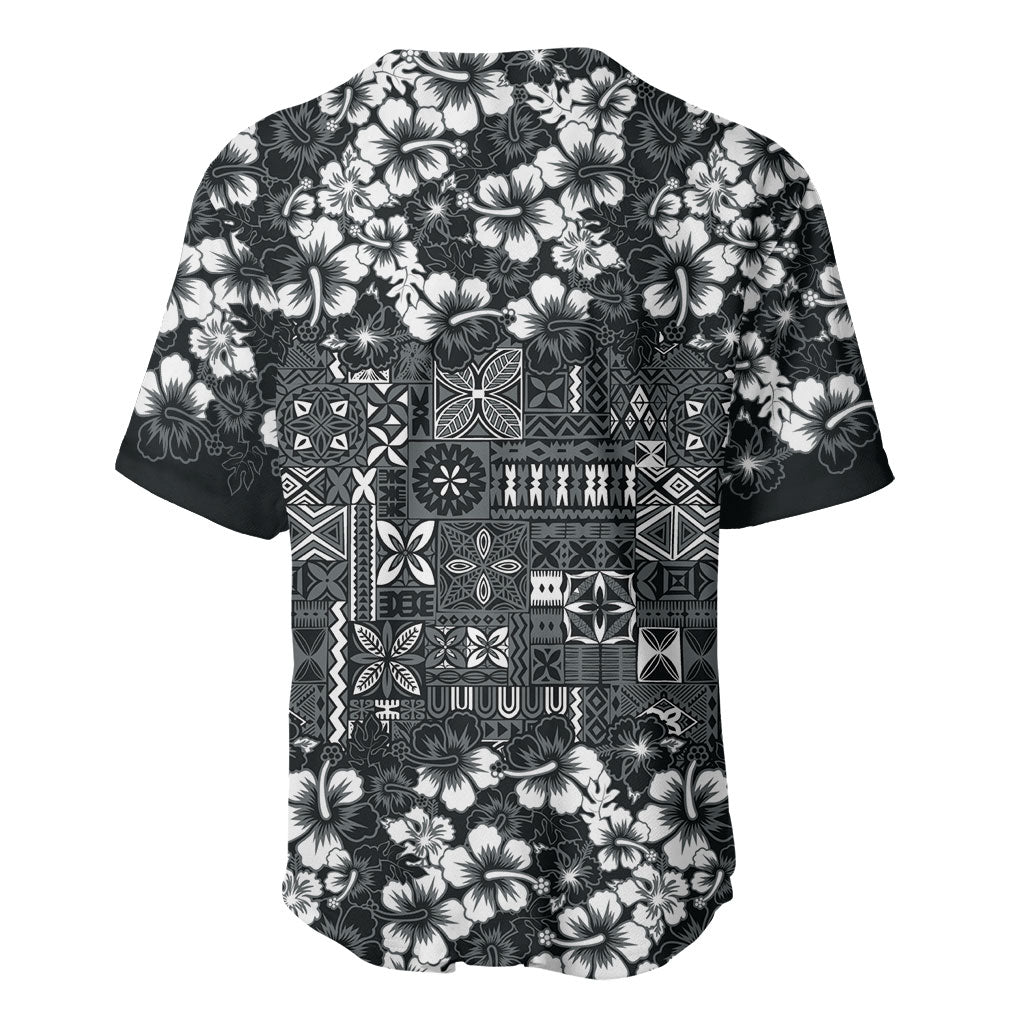 Black Hawaiian Tapa Tribal Hibiscus Baseball Jersey