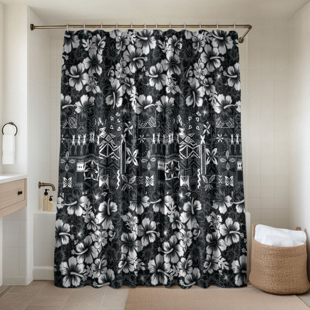 Black Hawaiian Tapa Tribal Hibiscus Bathroom Set
