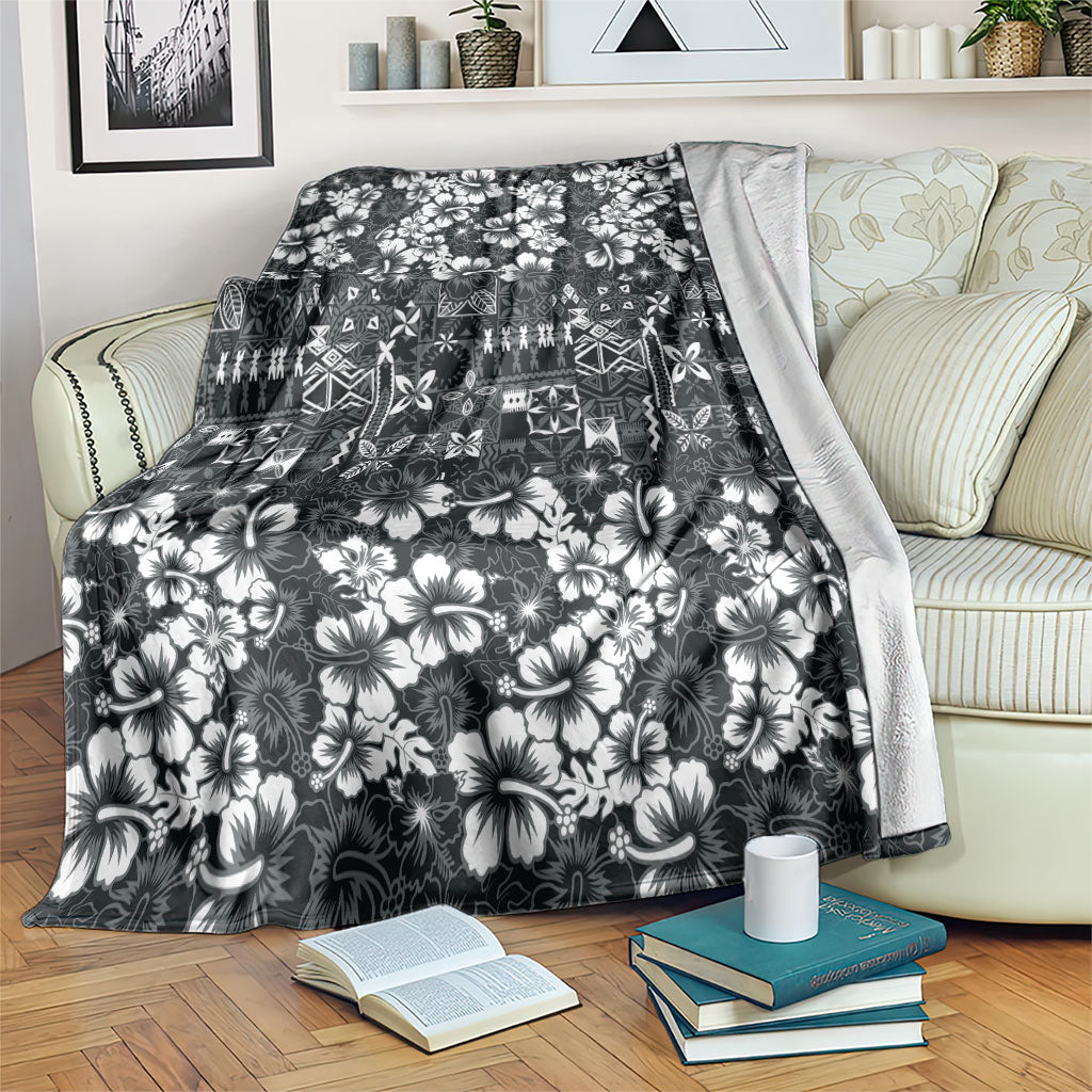 Black Hawaiian Tapa Tribal Hibiscus Blanket LT9 Black - Polynesian Pride