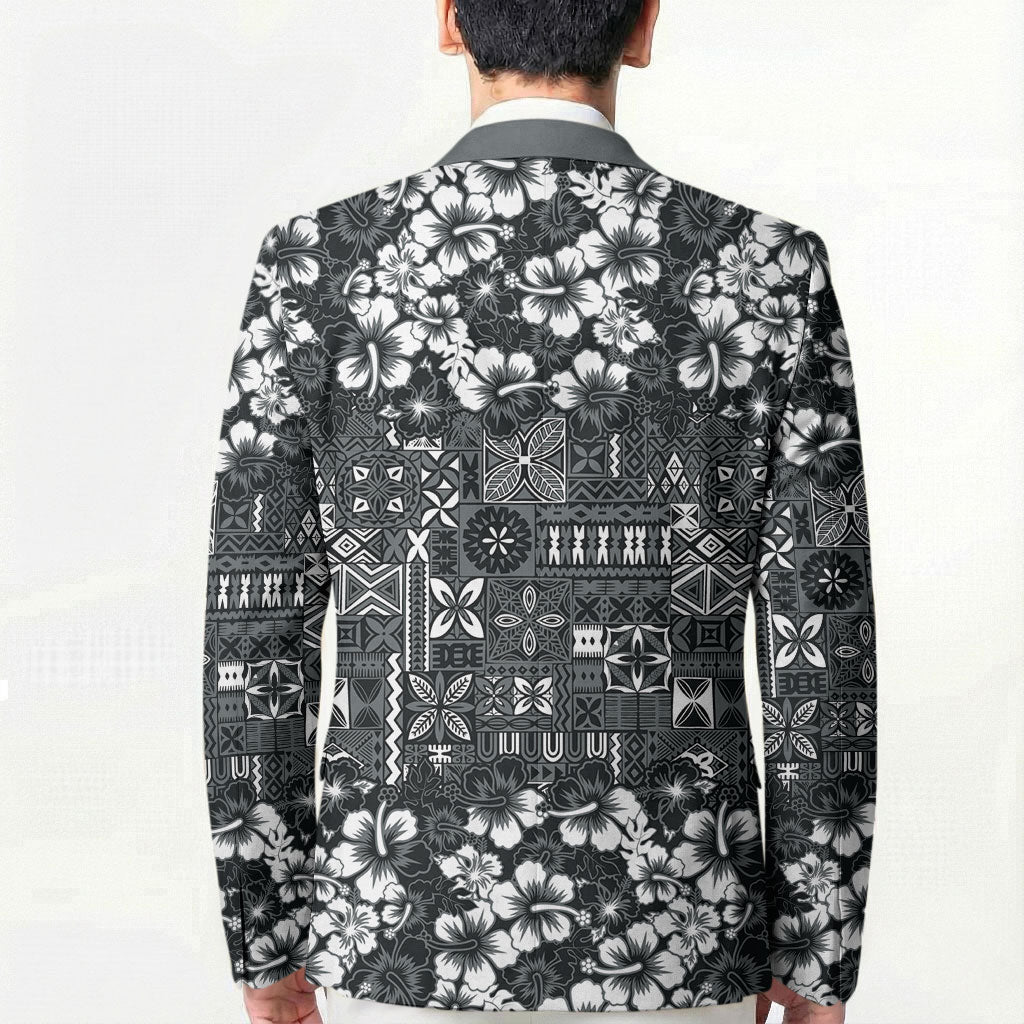 Black Hawaiian Tapa Tribal Hibiscus Blazer