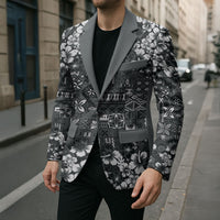 Black Hawaiian Tapa Tribal Hibiscus Blazer
