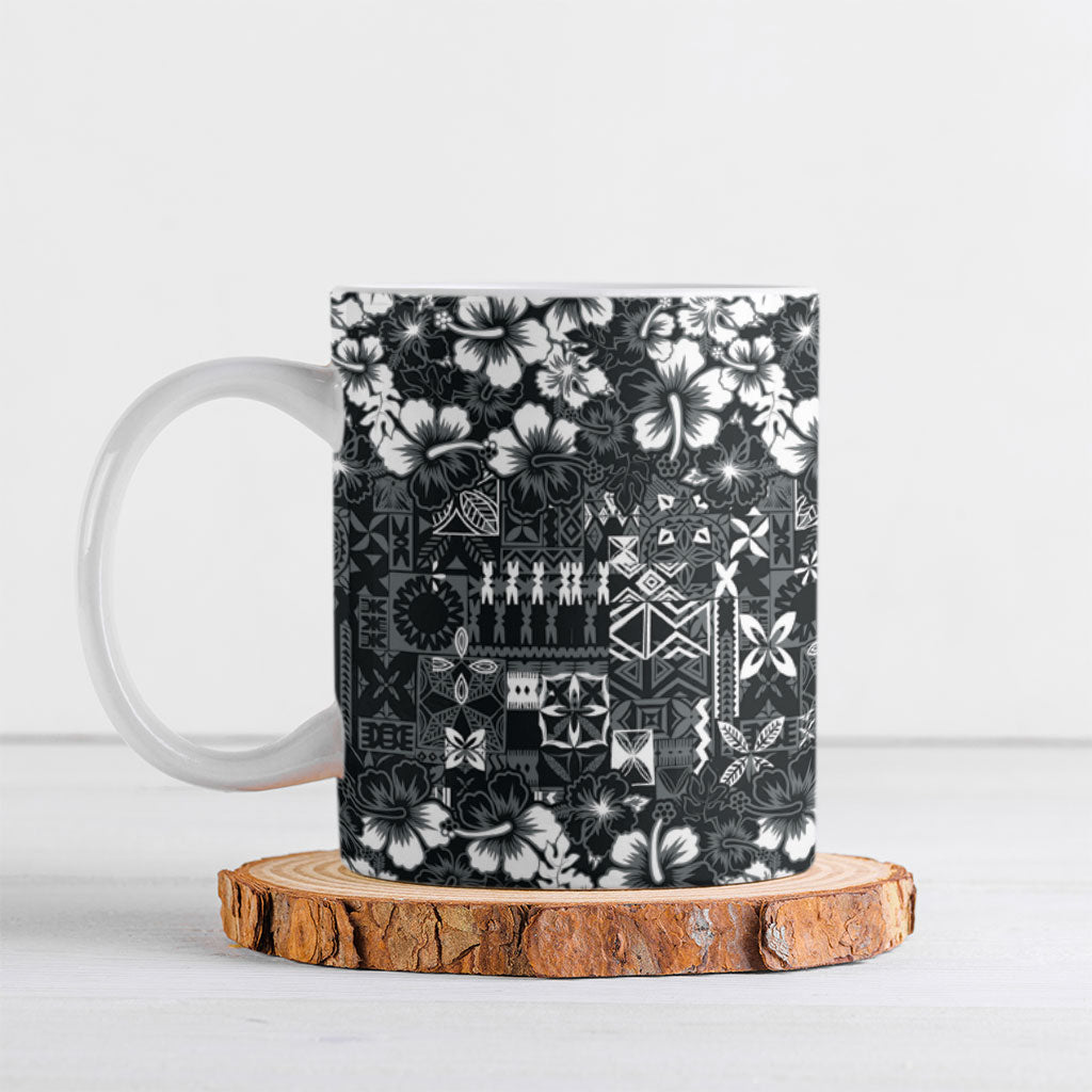 Black Hawaiian Tapa Tribal Hibiscus Ceramic Mug LT9 Black - Polynesian Pride