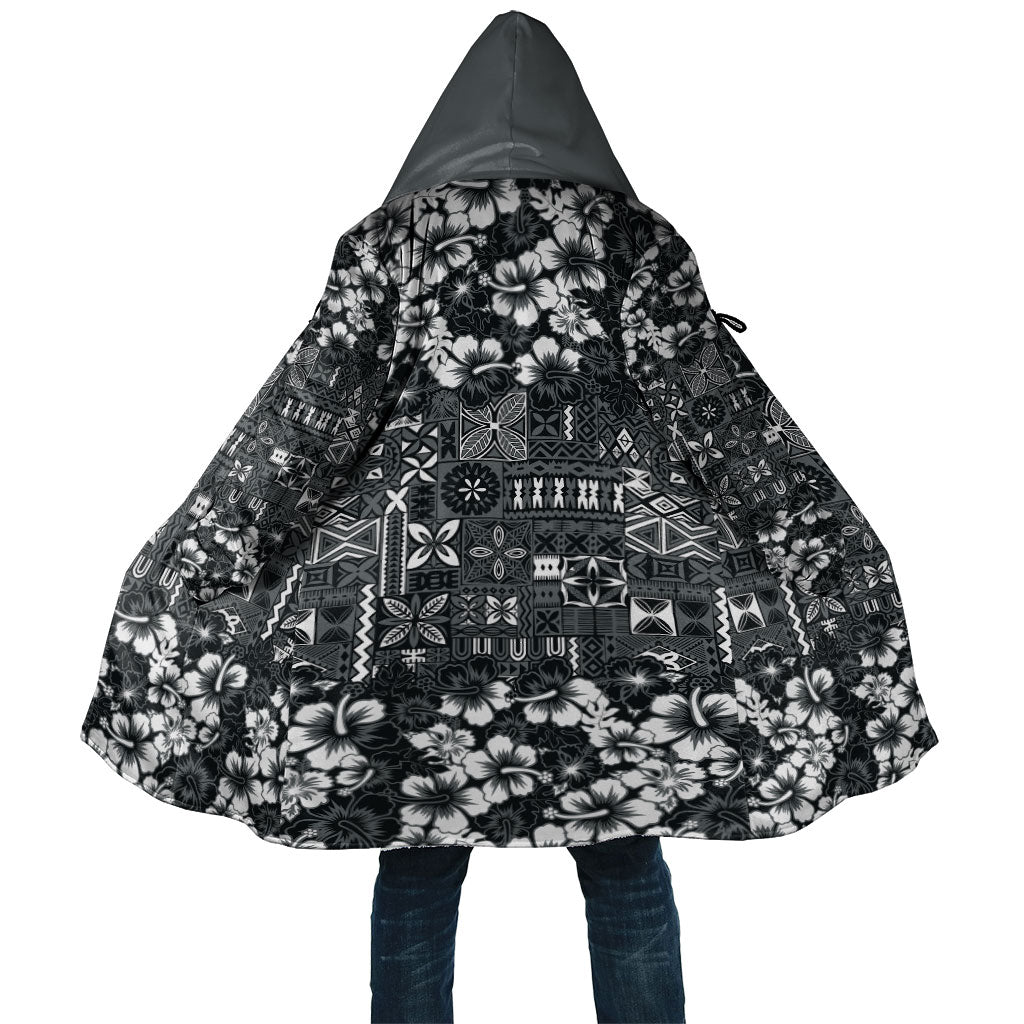 Black Hawaiian Tapa Tribal Hibiscus Cloak LT9 Unisex Black - Polynesian Pride