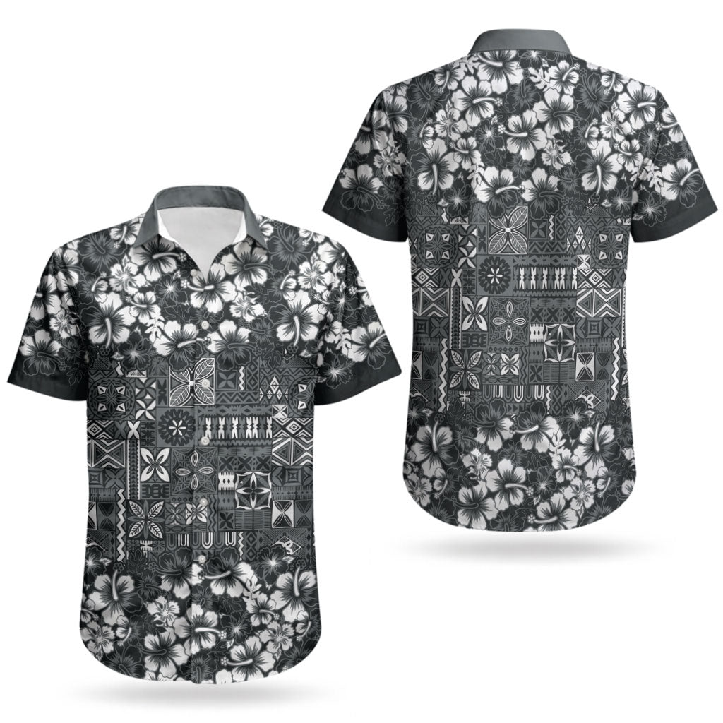 Black Hawaiian Tapa Tribal Hibiscus Couples Matching Mermaid Dress and Hawaiian Shirt