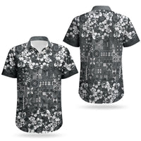 Black Hawaiian Tapa Tribal Hibiscus Couples Matching Tank Maxi Dress and Hawaiian Shirt