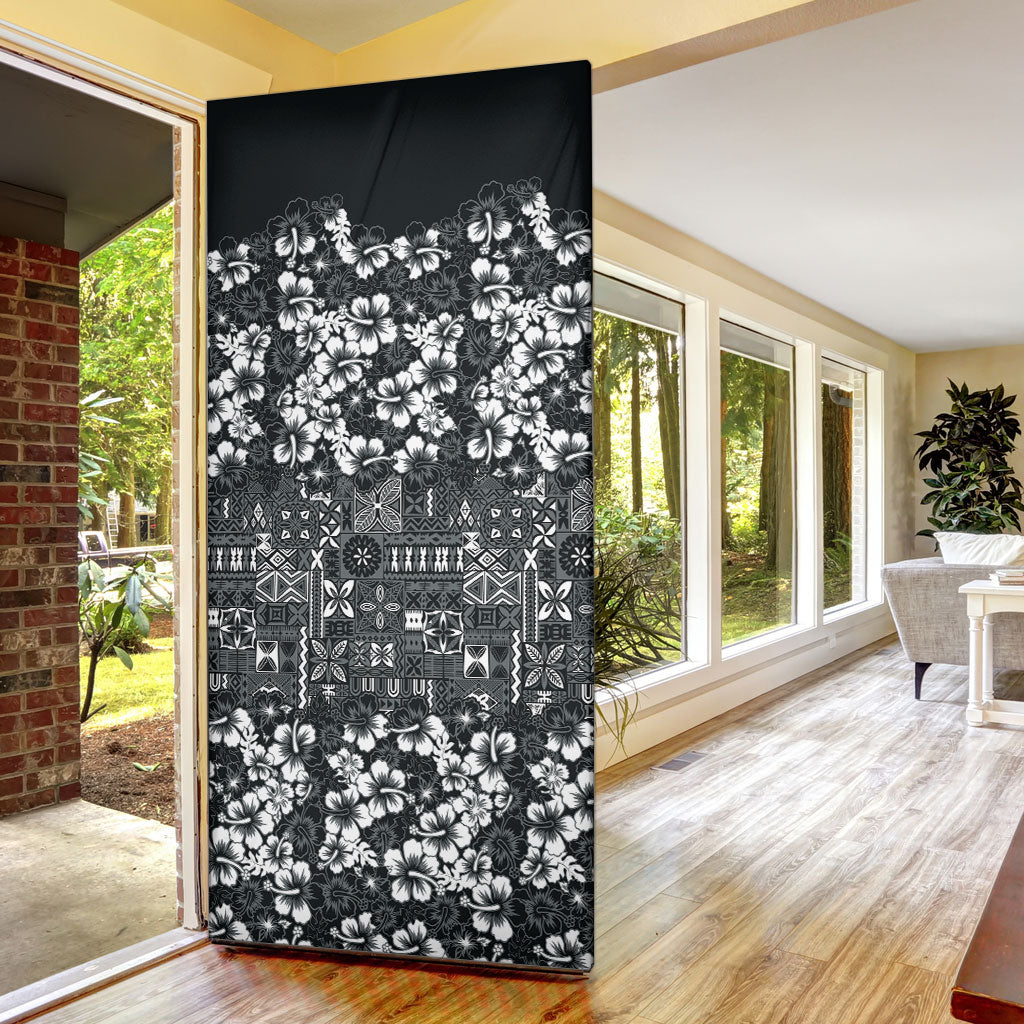 Black Hawaiian Tapa Tribal Hibiscus Door Cover
