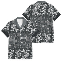 Black Hawaiian Tapa Tribal Hibiscus Family Matching Mermaid Dress and Hawaiian Shirt