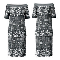 Black Hawaiian Tapa Tribal Hibiscus Family Matching Puletasi and Hawaiian Shirt