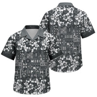 Black Hawaiian Tapa Tribal Hibiscus Family Matching Puletasi and Hawaiian Shirt
