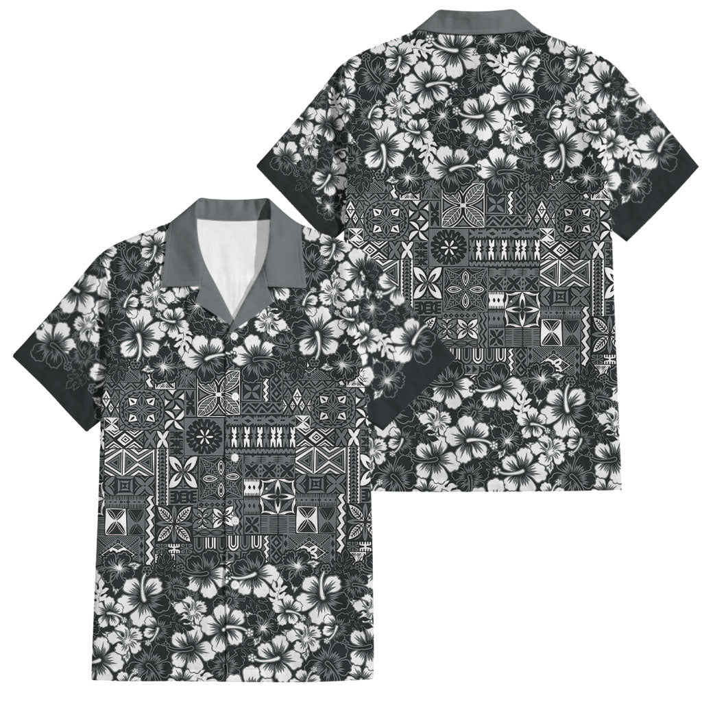 Black Hawaiian Tapa Tribal Hibiscus Family Matching Summer Maxi Dress and Hawaiian Shirt