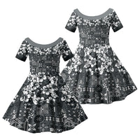 Black Hawaiian Tapa Tribal Hibiscus Family Matching Tank Maxi Dress and Hawaiian Shirt
