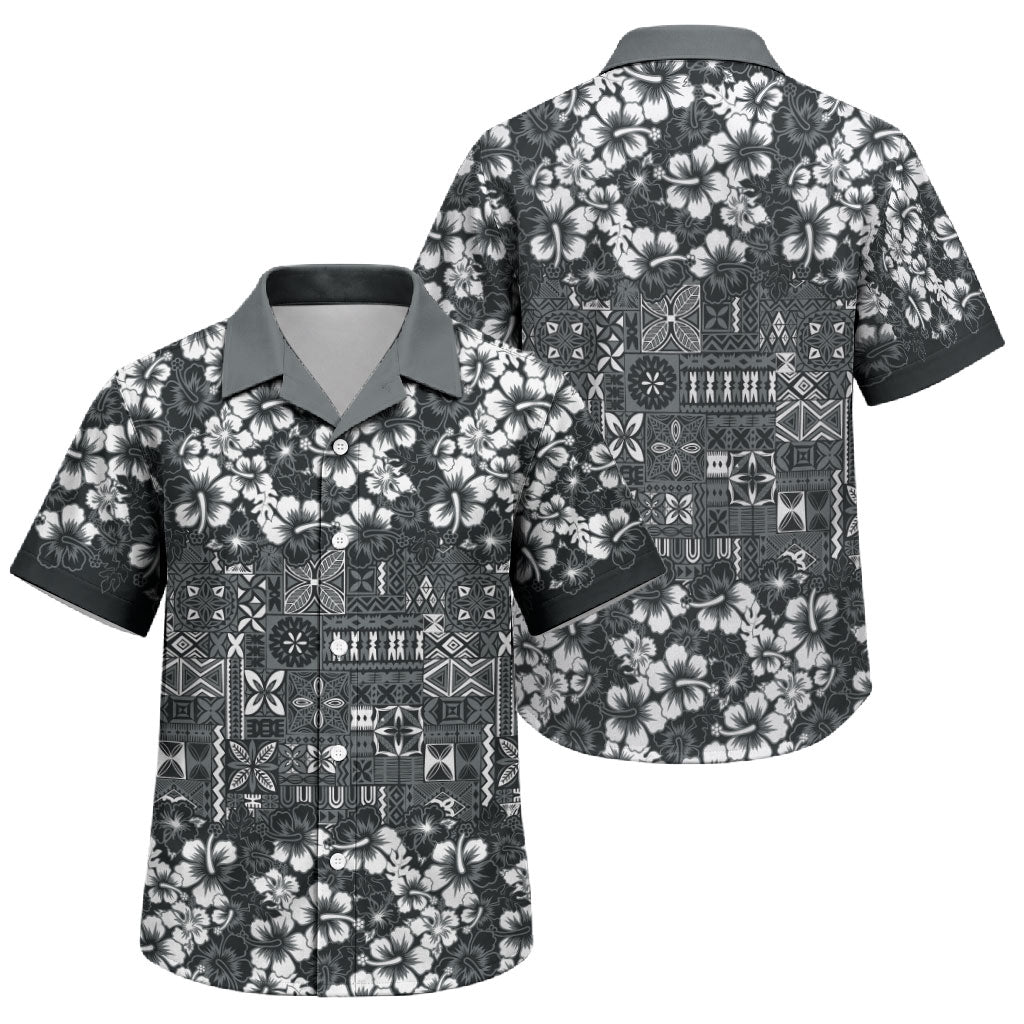 Black Hawaiian Tapa Tribal Hibiscus Family Matching Tank Maxi Dress and Hawaiian Shirt