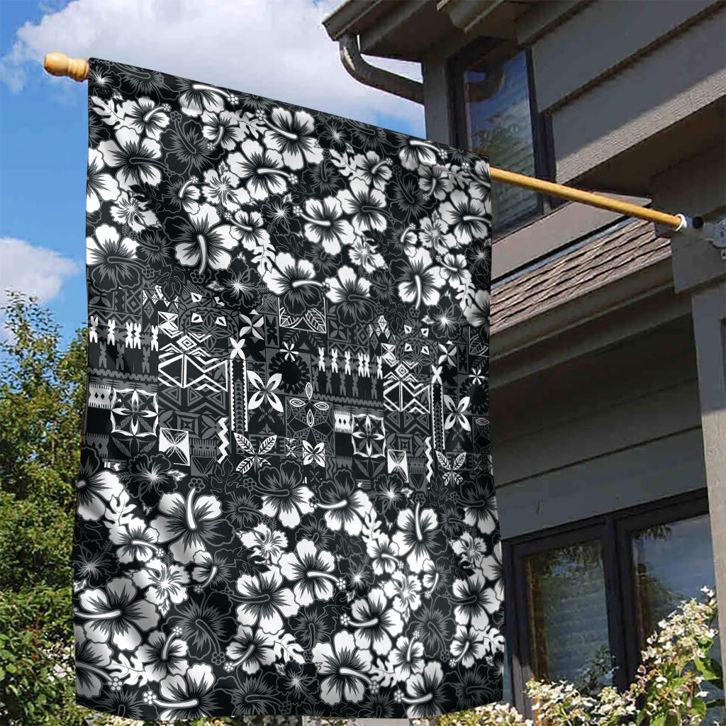 Black Hawaiian Tapa Tribal Hibiscus Garden Flag