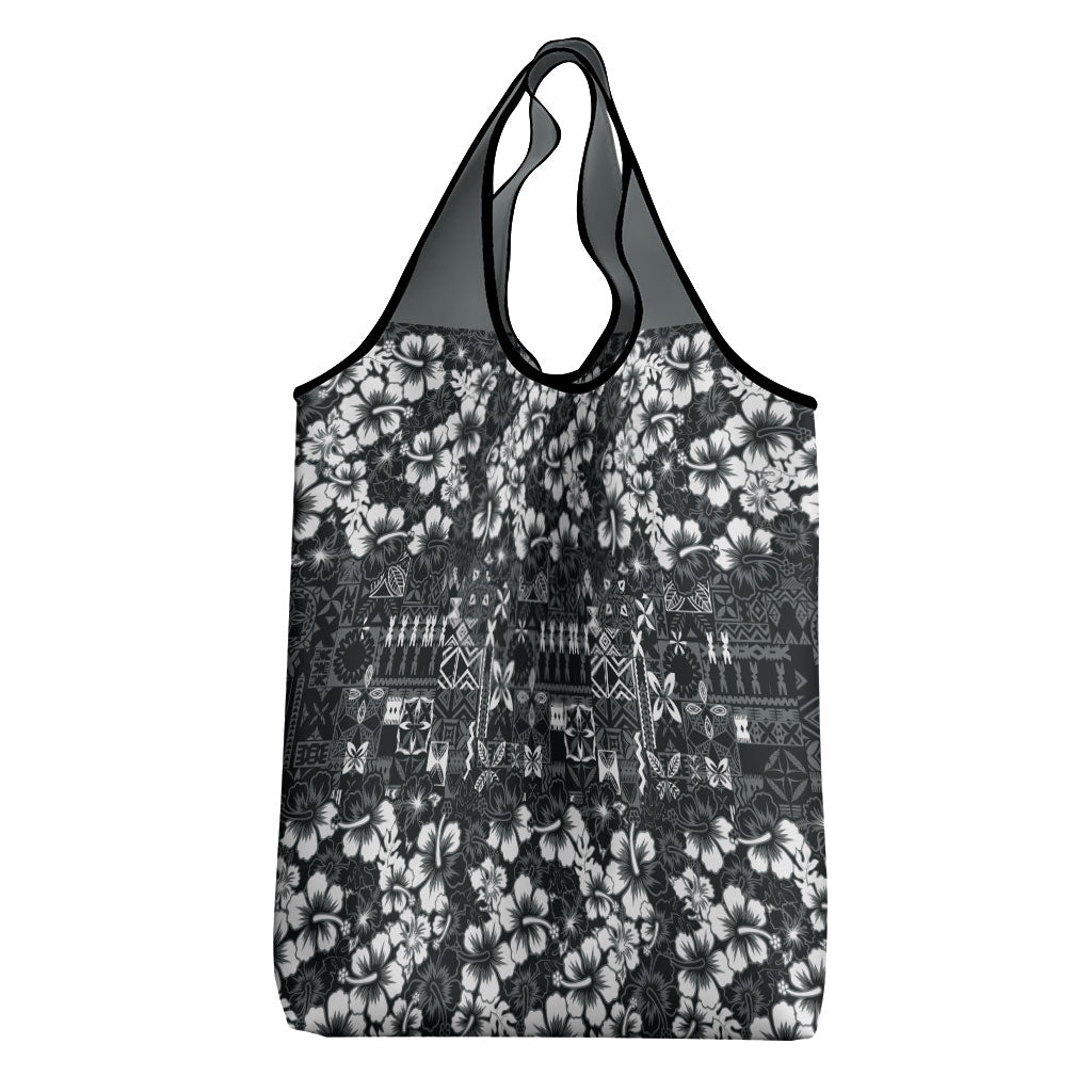 Black Hawaiian Tapa Tribal Hibiscus Grocery Bag