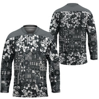 Black Hawaiian Tapa Tribal Hibiscus Hockey Jersey