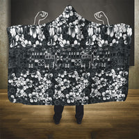 Black Hawaiian Tapa Tribal Hibiscus Hooded Blanket