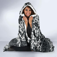 Black Hawaiian Tapa Tribal Hibiscus Hooded Blanket