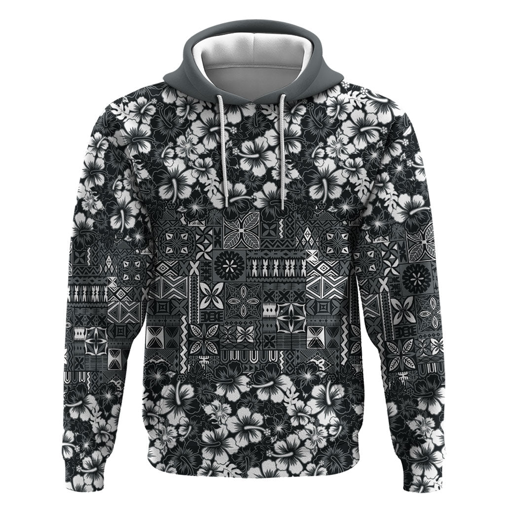 Black Hawaiian Tapa Tribal Hibiscus Hoodie