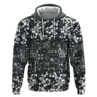 Black Hawaiian Tapa Tribal Hibiscus Hoodie