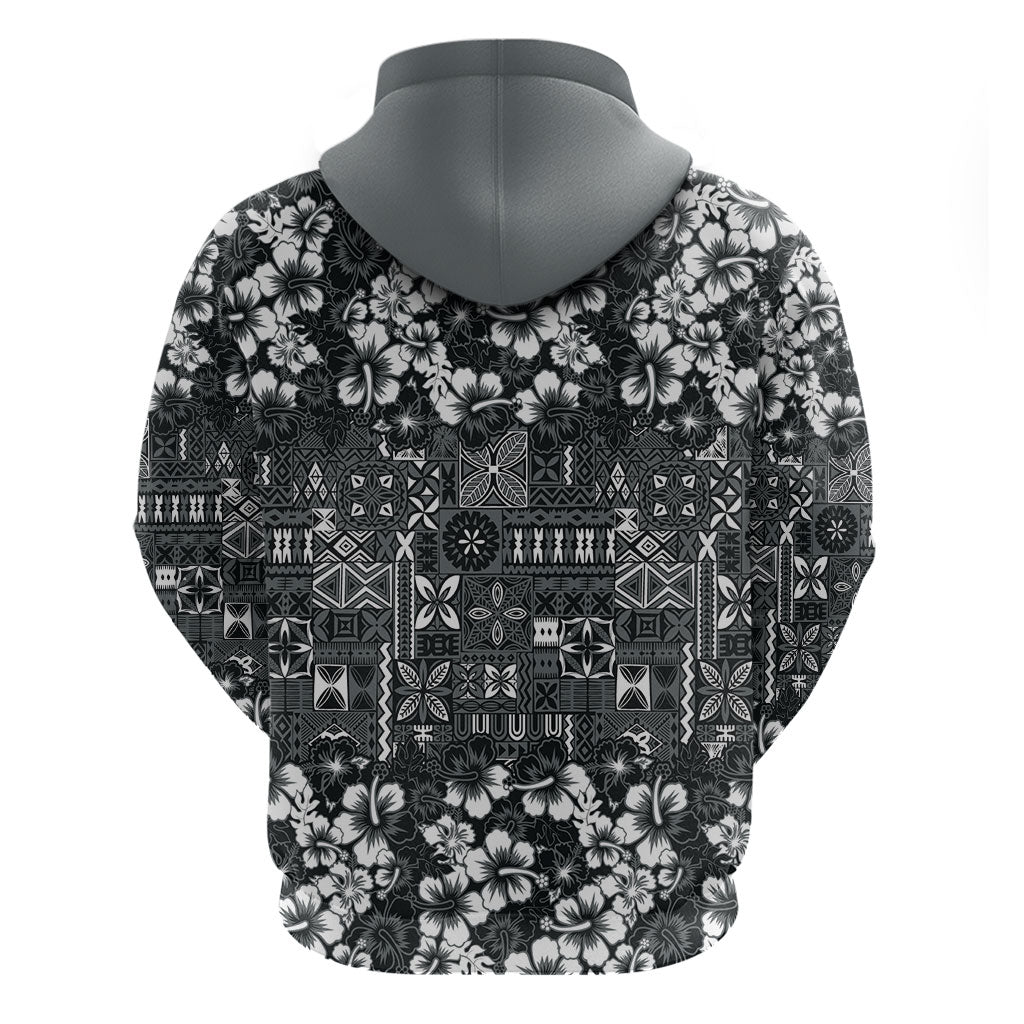 Black Hawaiian Tapa Tribal Hibiscus Hoodie