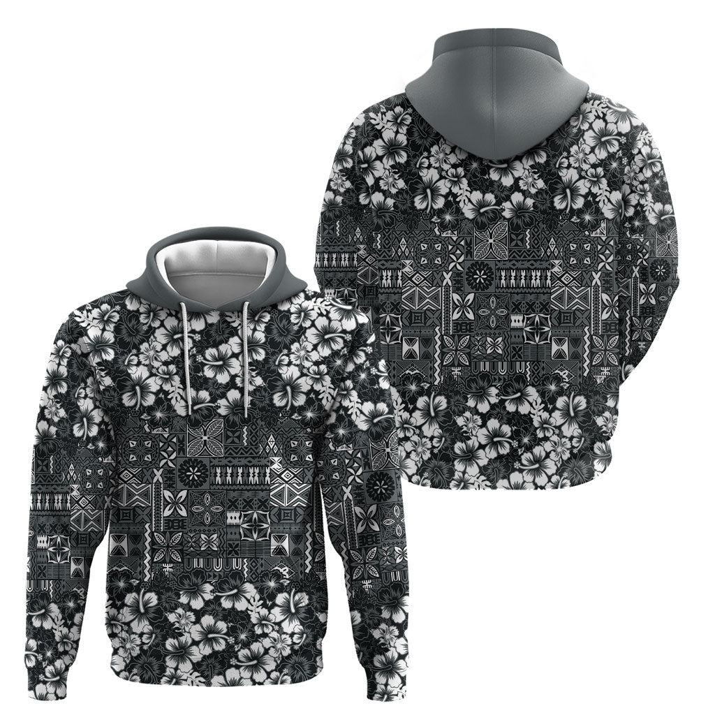 Black Hawaiian Tapa Tribal Hibiscus Hoodie