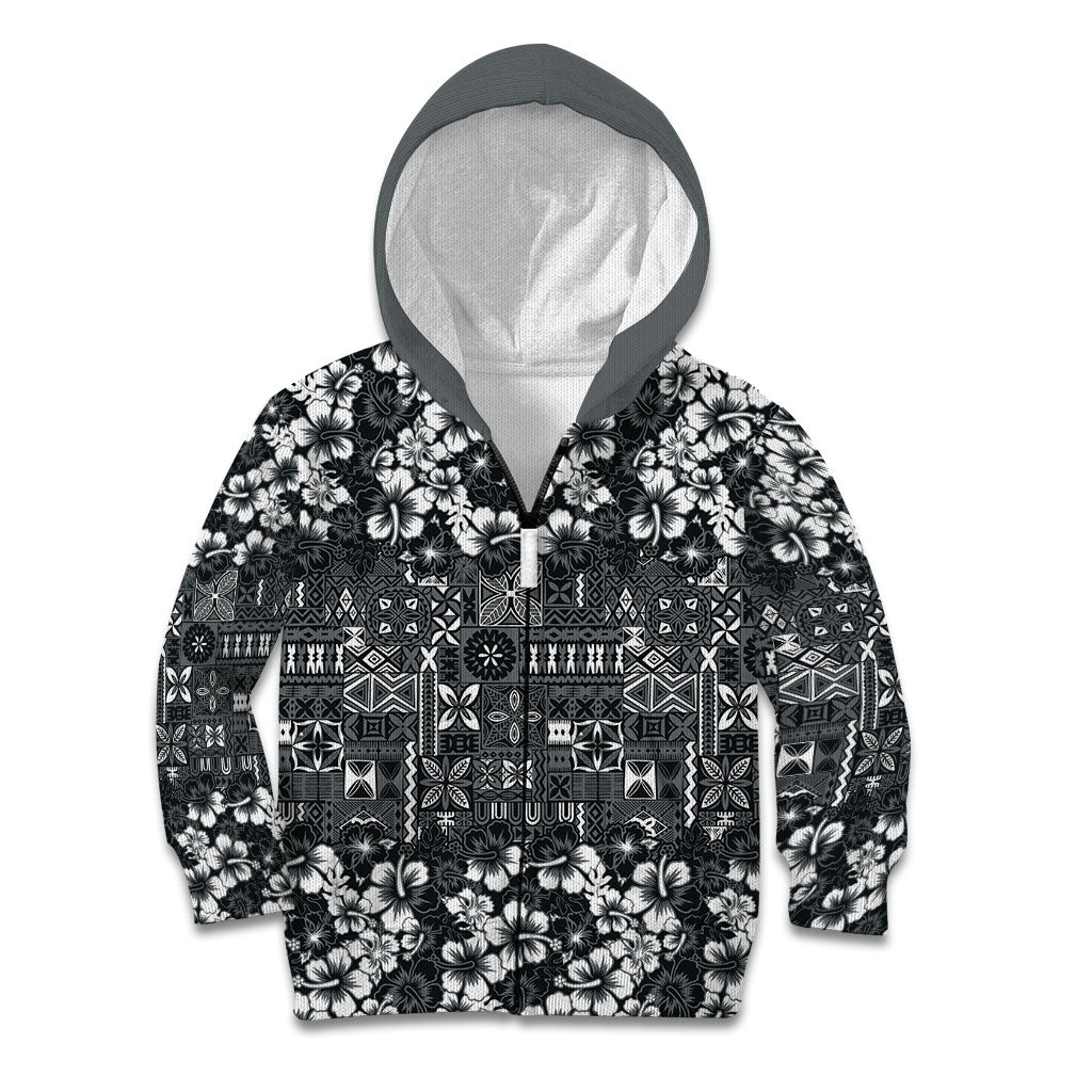 Black Hawaiian Tapa Tribal Hibiscus Kid Hoodie