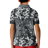 Black Hawaiian Tapa Tribal Hibiscus Kid Polo Shirt