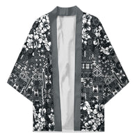 Black Hawaiian Tapa Tribal Hibiscus Kimono